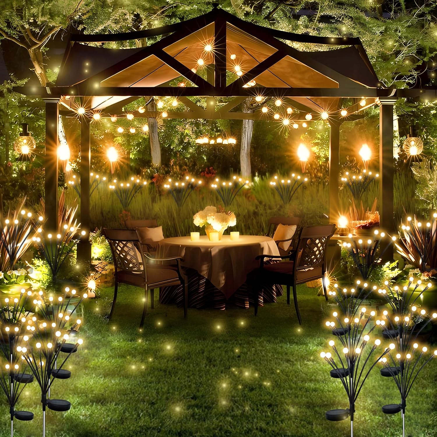 چراغ خورشیدی باغچه مدل گل شب تاب 5 چراغ خورشیدی باغچه مدل گل شب تاب