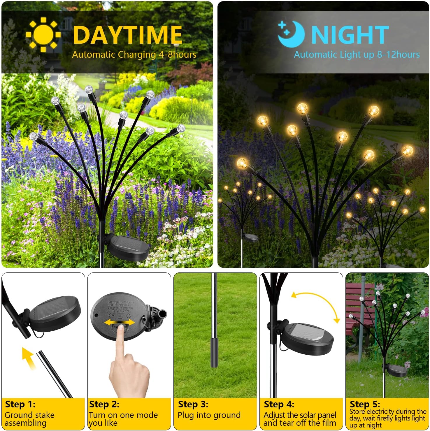 چراغ خورشیدی باغچه مدل گل شب تاب 1761 67