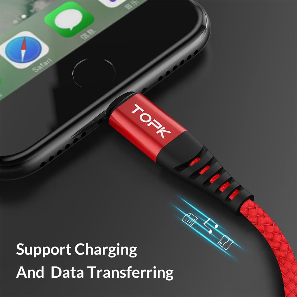 کابل تبدیل USB به لایتنینگ TOPK طول 2 متر 4 کابل تبدیل USB به لایتنینگ TOPK طول 2 متر