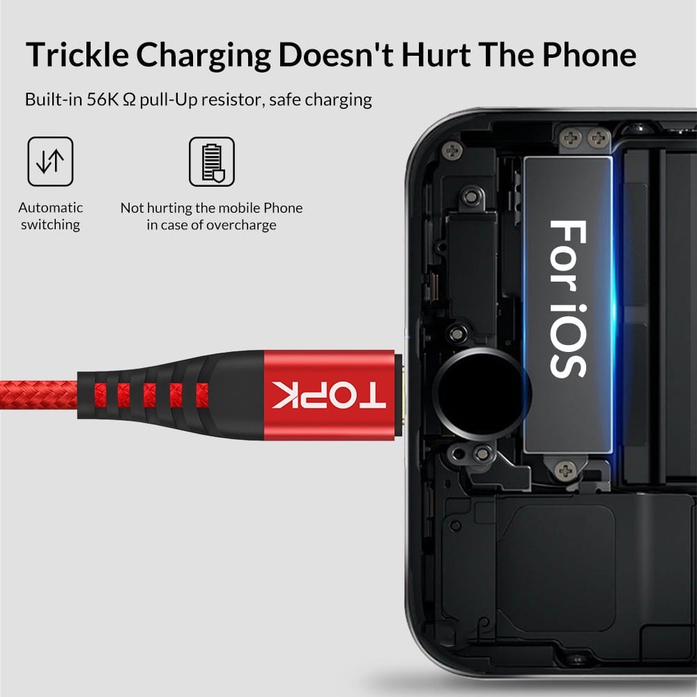 کابل تبدیل USB به لایتنینگ TOPK طول 1 متر