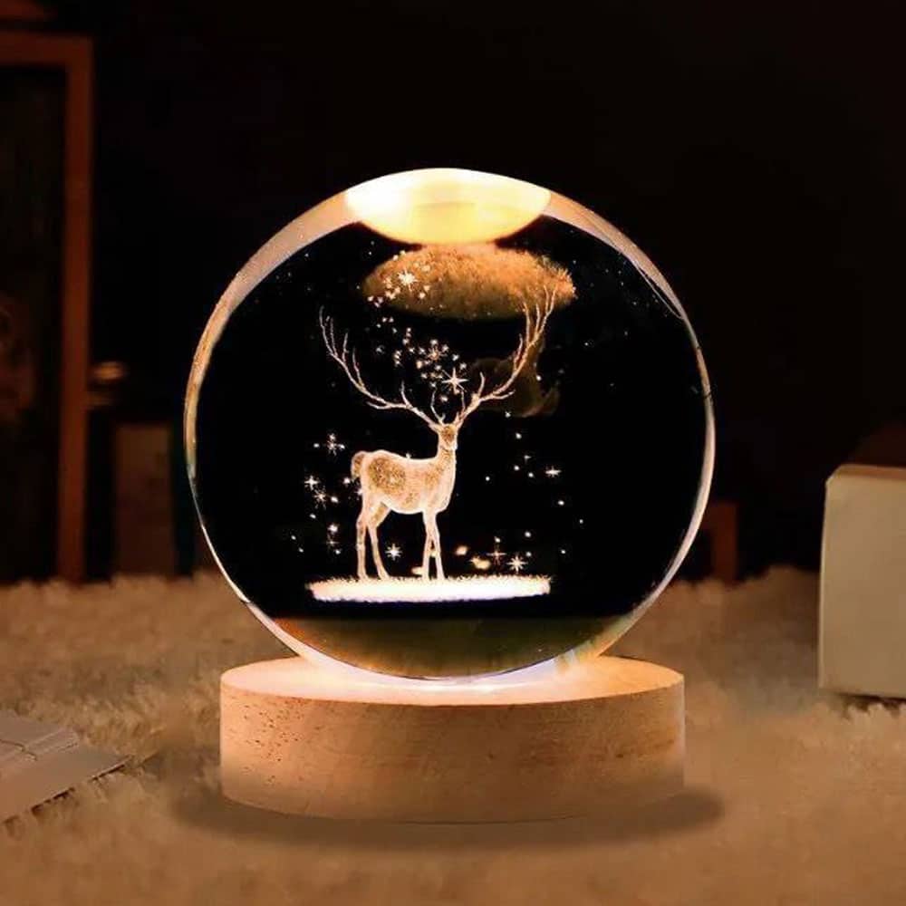 چراغ خواب گوی شیشه ای طرح گوزن 1 چراغ خواب گوی شیشه ای طرح گوزن