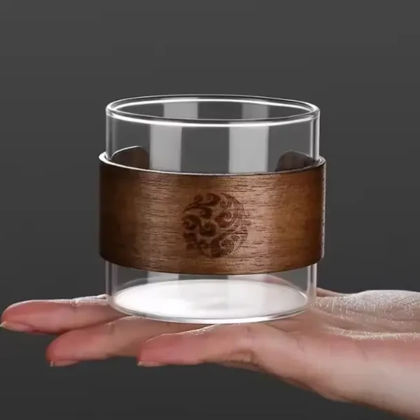 فنجان چای شیشه ای ژاپنی مدل wood